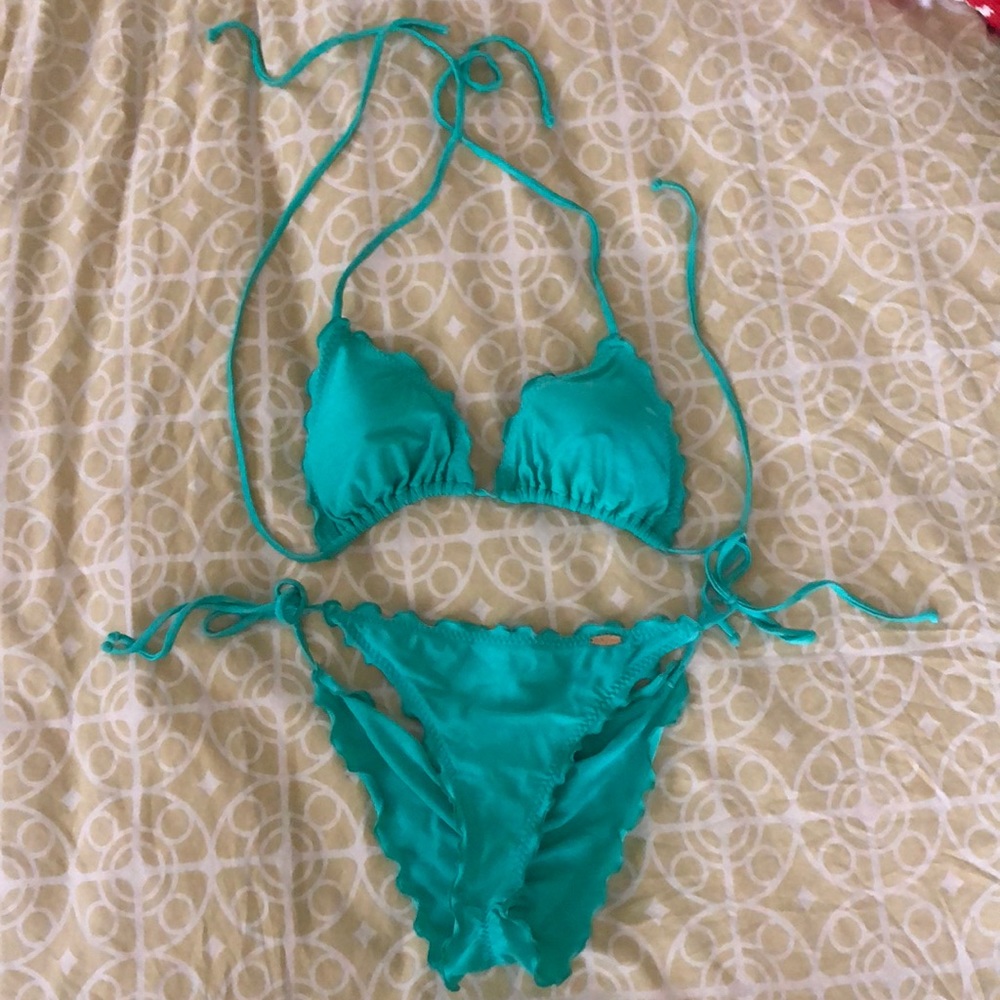 Luli Fama Wavey Full Tie Ruched Back Bikini